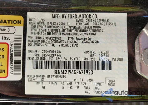 2016 Lincoln Mkz z USA, uszkodzony, nr VIN 3LN6L2J96GR621923